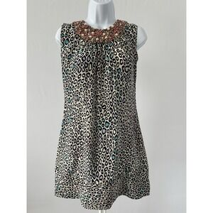 Matthew Williamson Tan Pastel Leopard Silk Mini Dress Neckline UK8 US4 (b13)